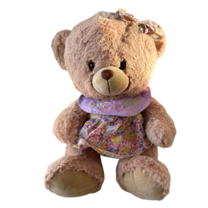 Rosa bamse med blomstrete kjole